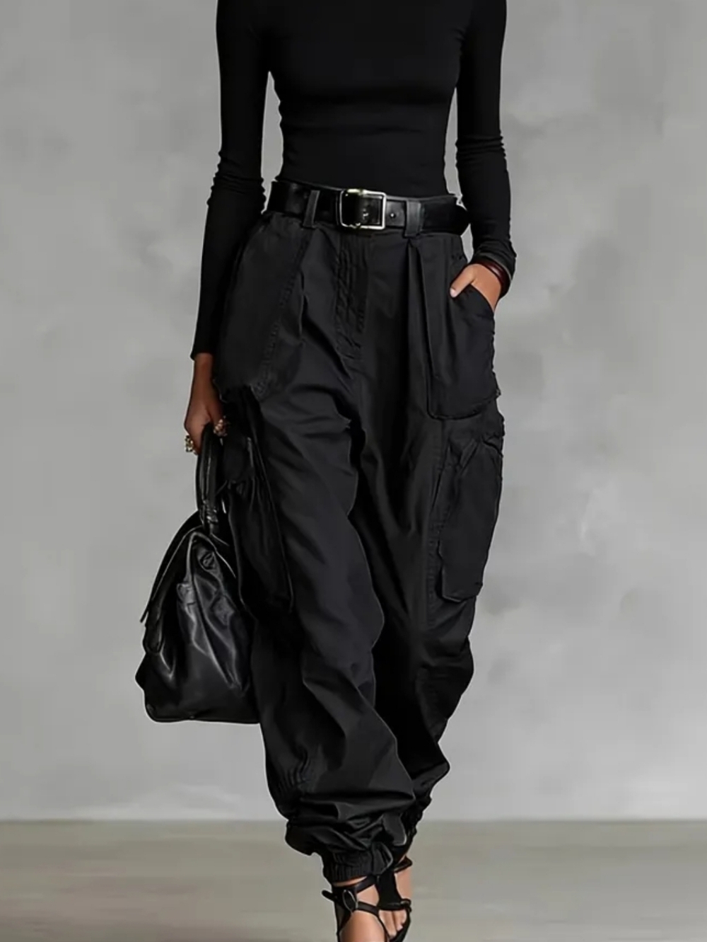 Women's Black Cargo Jogger Pants